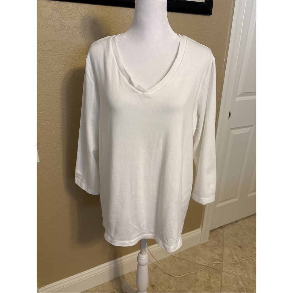 Chico's True Color Long Sleeve Tee, White, Size 3